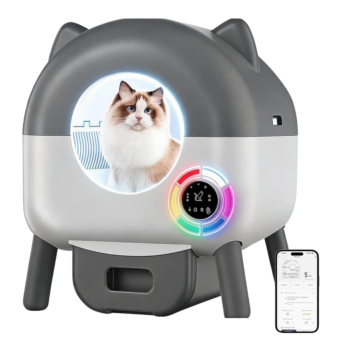 Litière Autonettoyante pour Chat 66 L – Connectée, Silencieuse, Anti-Odeurs