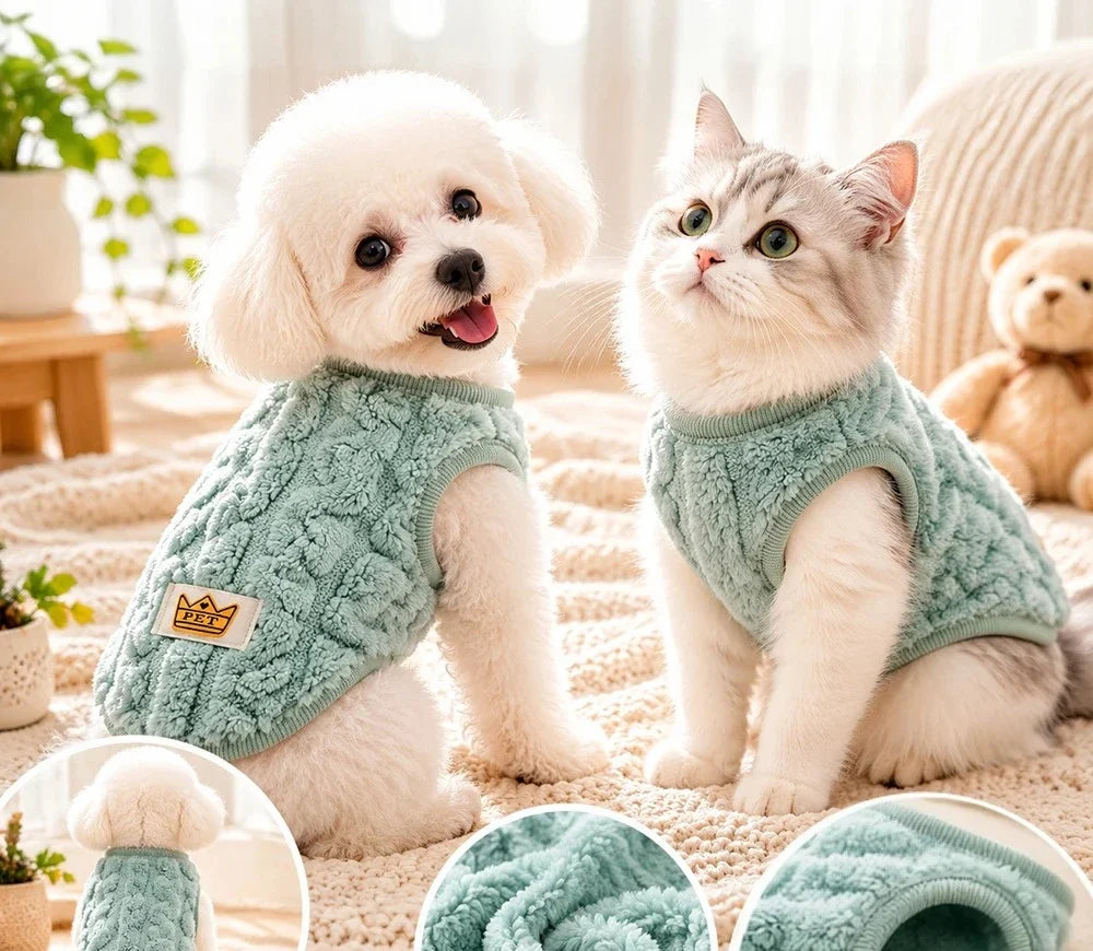 Chien et chat en pull polaire torsadé