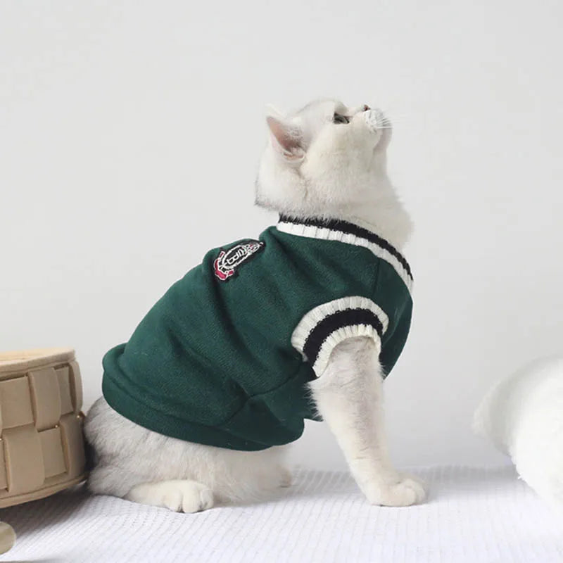 Pull Col V à Écusson pour Chat et Petit Chien – Style College