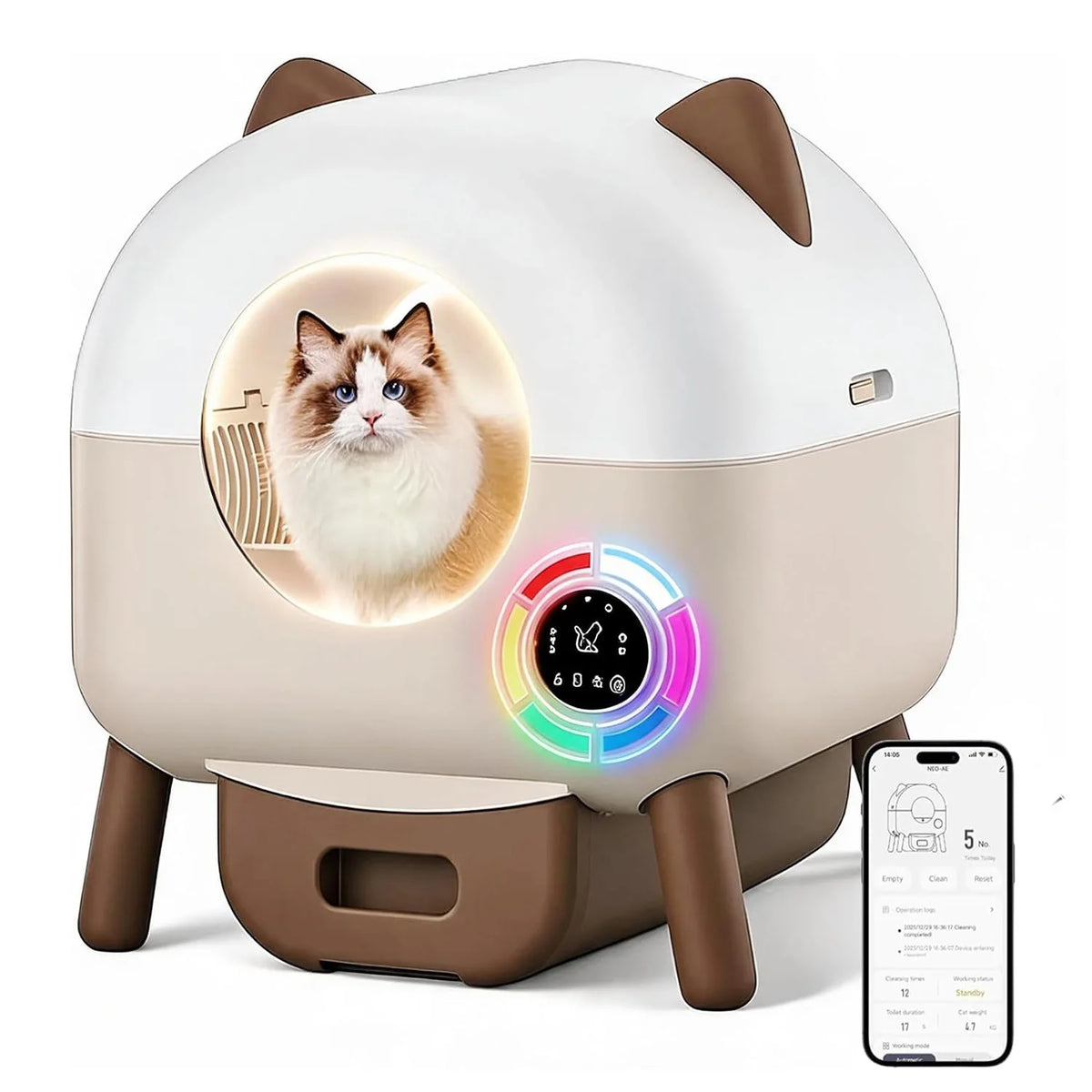 Litière Autonettoyante pour Chat 66 L – Connectée, Silencieuse, Anti-Odeurs