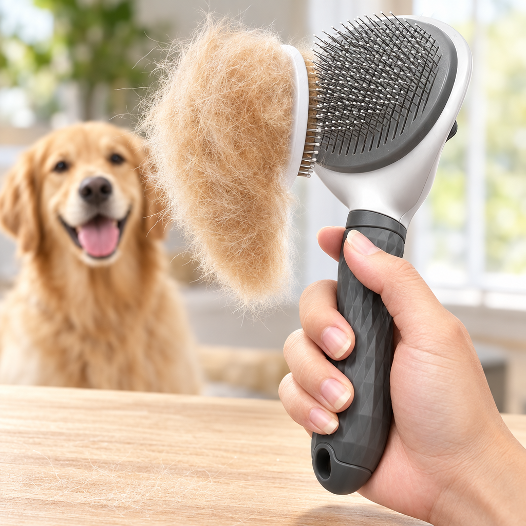 Un clic sur le bouton et les poils se détachent de la brosse