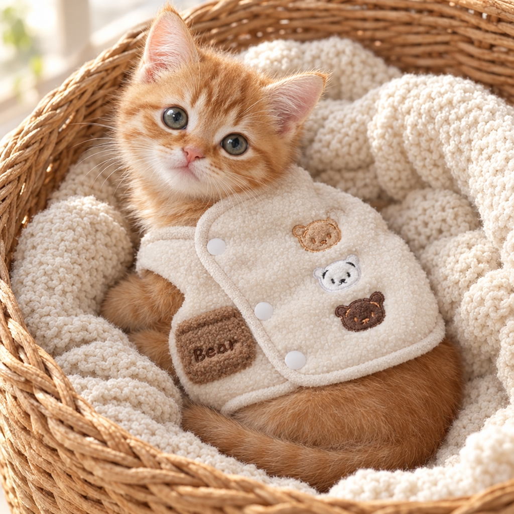 Chaton en gilet polaire ourson écru